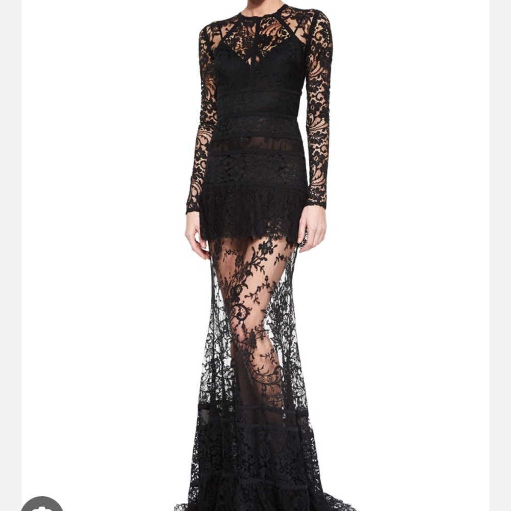 Elie Saab Black Long Sleeve Lace Gown